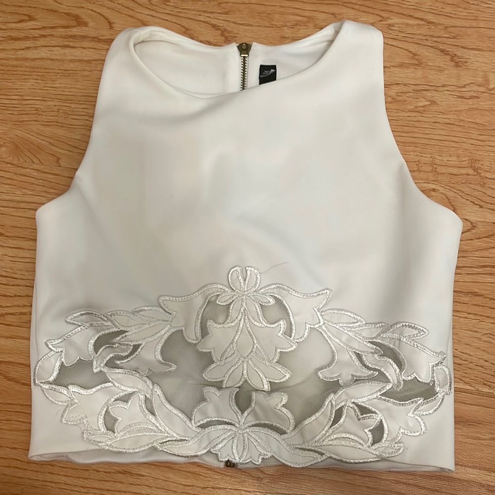 Crop top off white mesh on bottom